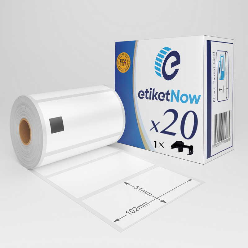 20 Rolls of Brother DK-11240 Compatible Labels, 600 Labels, 102 mm x 51 mm, Permanent, White, with Reusable Holder-Etiketnow