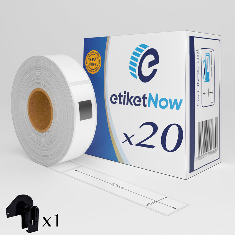20 Rolls of Brother DK-11203 Compatible Labels, 300 Labels, 17 mm x 87 mm, Permanent,  White, With Reusable Holder-Etiketnow