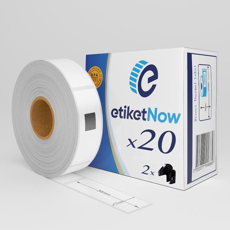20 Rolls - Brother DK-11204 Compatible Labels, 400 Labels, 17 mm x 54 mm, Permanent, White, With 2 Reusable Holders-Etiketnow