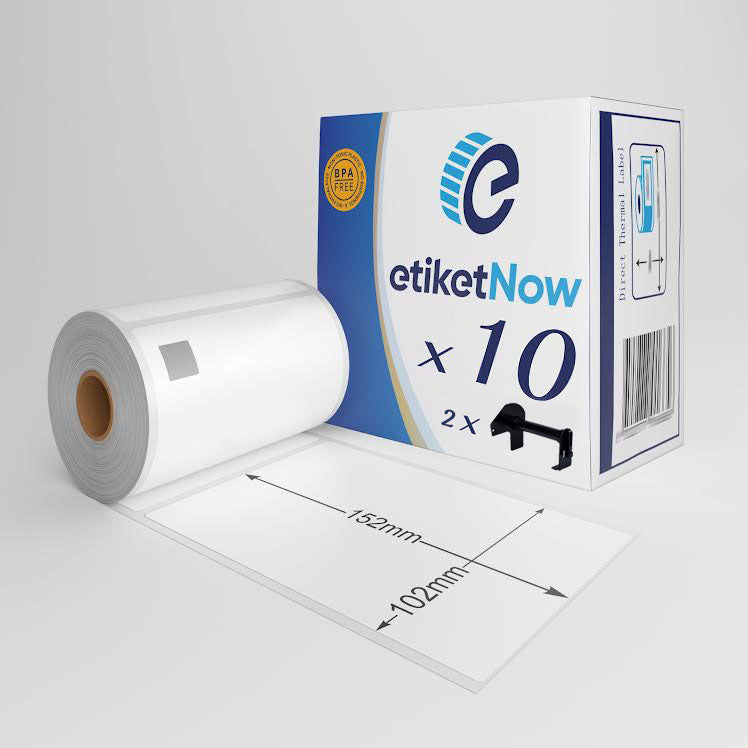 10 Rolls of Brother DK-11241 Compatible Labels, 200 Labels, 102 mm x 152 mm, Permanent, White, With 2 Reusable Holders-Etiketnow