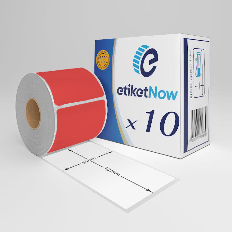 10 Rolls - Dymo 99014 / S0722430 Compatible Labels, 54 mm x 101 mm, 220 Labels, Permanent, Red-Etiketnow