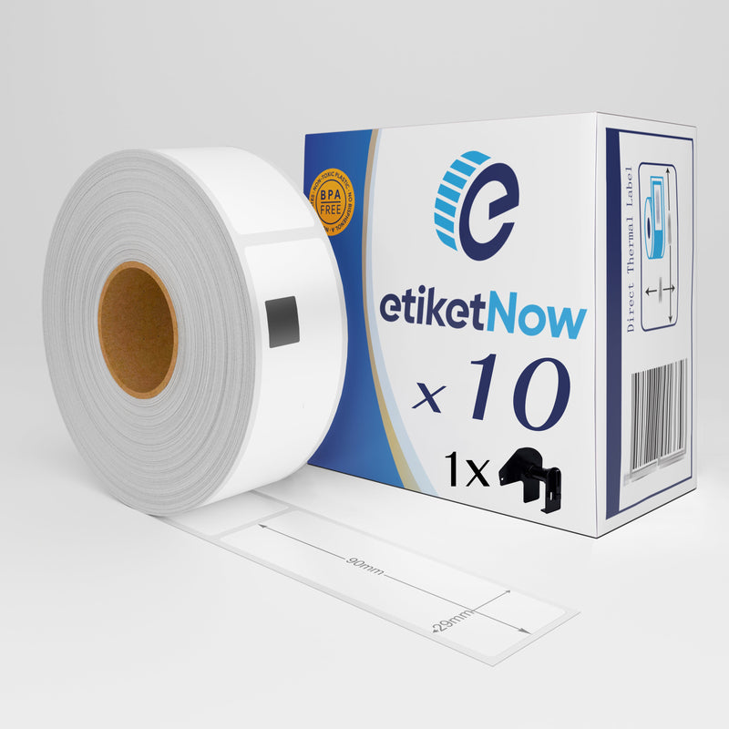 10 Rolls - Brother DK-11201 Compatible Labels, 400 Labels, 29 mm x 90 mm, Permanent, White, With Reusable Holder-Etiketnow