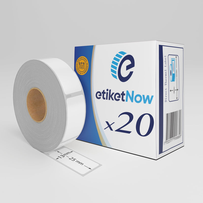 20 Rolls of Dymo 11353 / S0722530 Compatible Labels, 13 mm x 25 mm, 1000 Labels, Permanent, White-Etiketnow