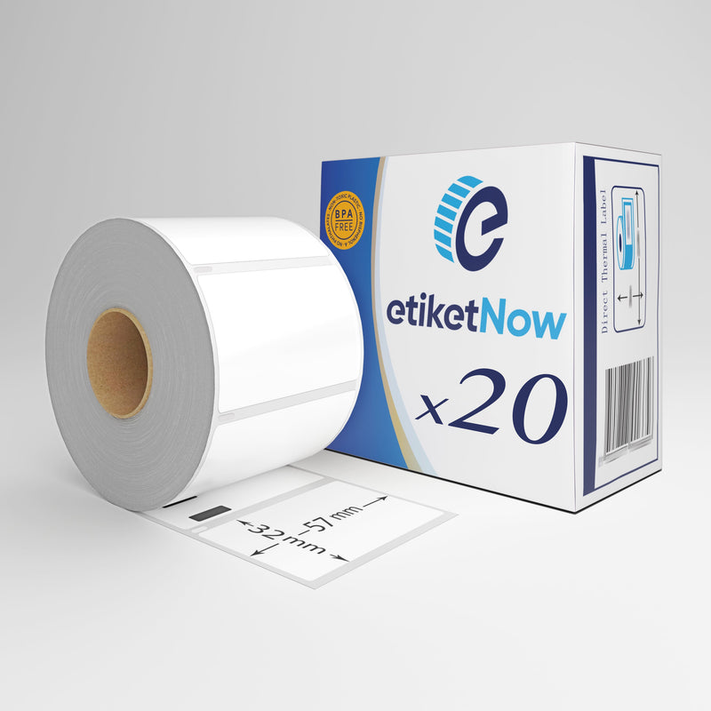 20 Rolls of Dymo 11354 / S0722540 Compatible Labels, 57 mm x 32 mm, 1 000 Labels, Permanent, White-Etiketnow