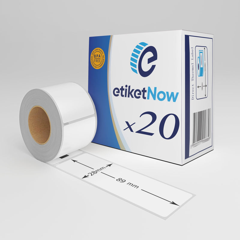 20 Rolls of Dymo 99010 / S0722370 Compatible Labels, 130 Labels, 28 mm x 89 mm, Permanent, White-Etiketnow
