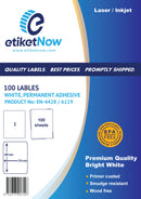 A4 Sheet Labels, 210 mm x 296mm, 1 Label Per Sheet,100 Sheets, permanent - White-Etiket Now